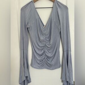 We The Free Romantic Bell-Sleeve Ruched Top | silver-blue | L